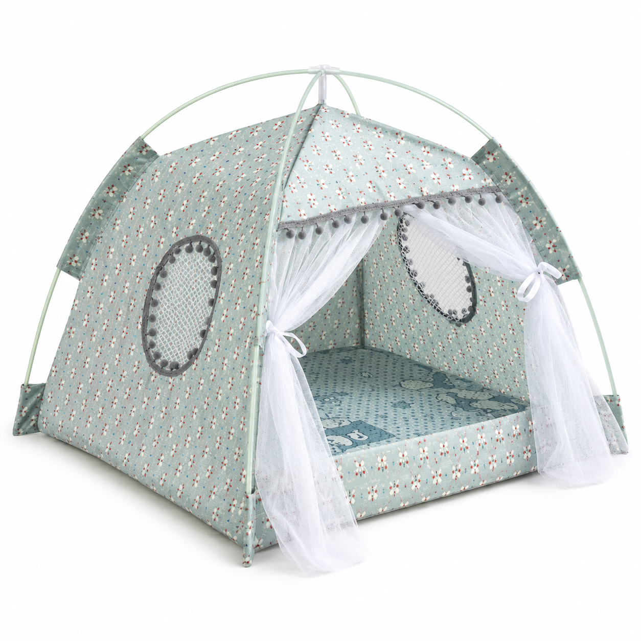 Children's play tent with canopy and mattress on a white background